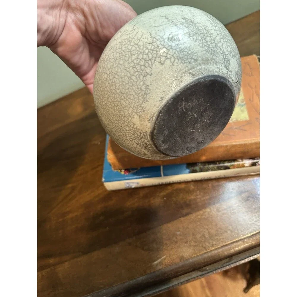 Vintage Raku Studio Pottery Vase Signed Hahn 2004 Kauai Wabi-Sabi Minimalist